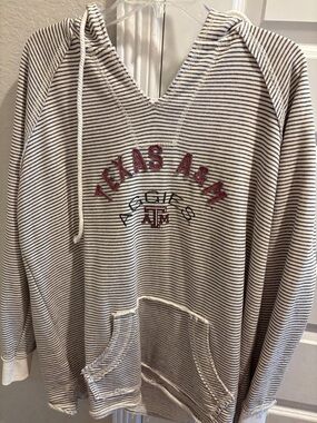 Blue 84 Texas A&M Striped V-Neck Hoodie - Maroon and Cream